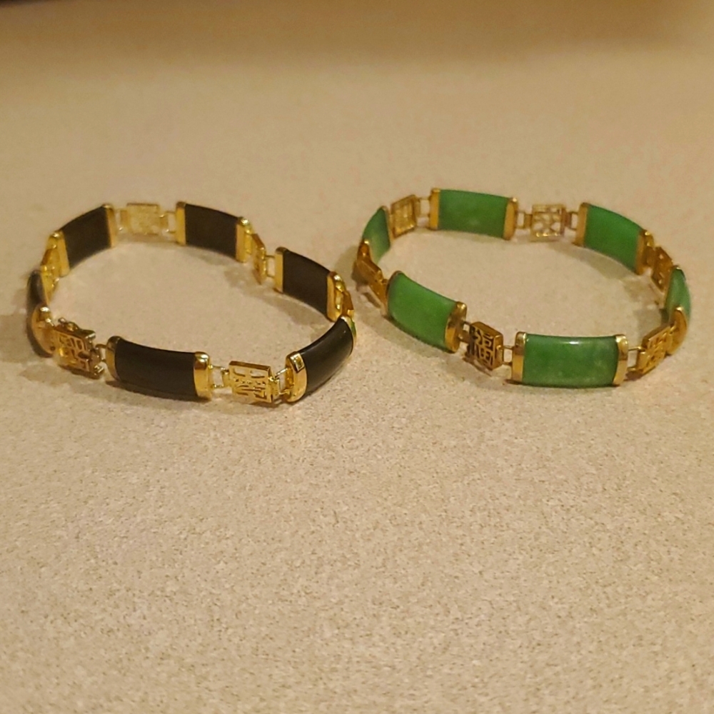 Black and green Chinese jade bracelets from Hawaii.